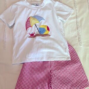 White T-Shirt and Red Checkered Shorts Set